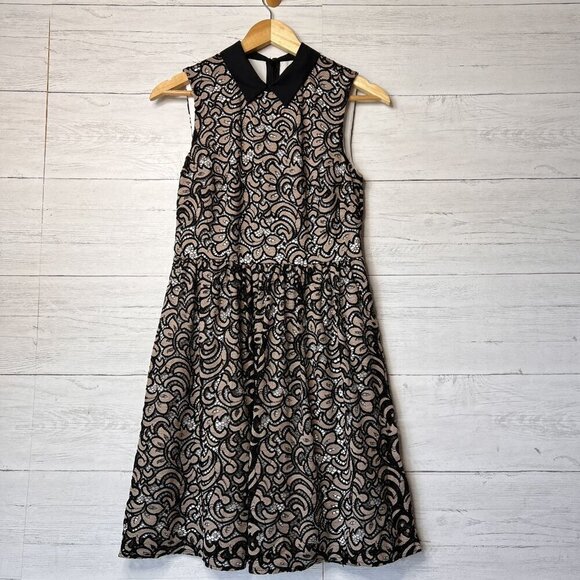 Betsey Johnson Dress Womens SZ 2 Black and Tan Lace with Peter Pan Collar Pinup - Picture 3 of 16